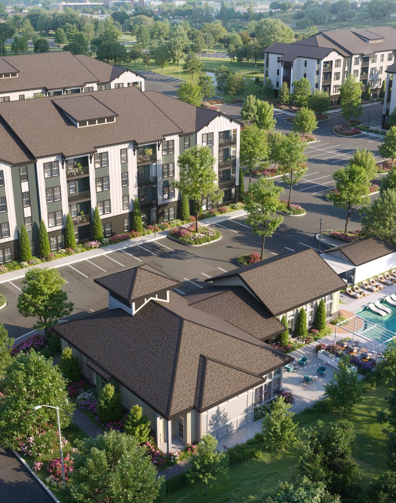 an aerial view of an apartment complex